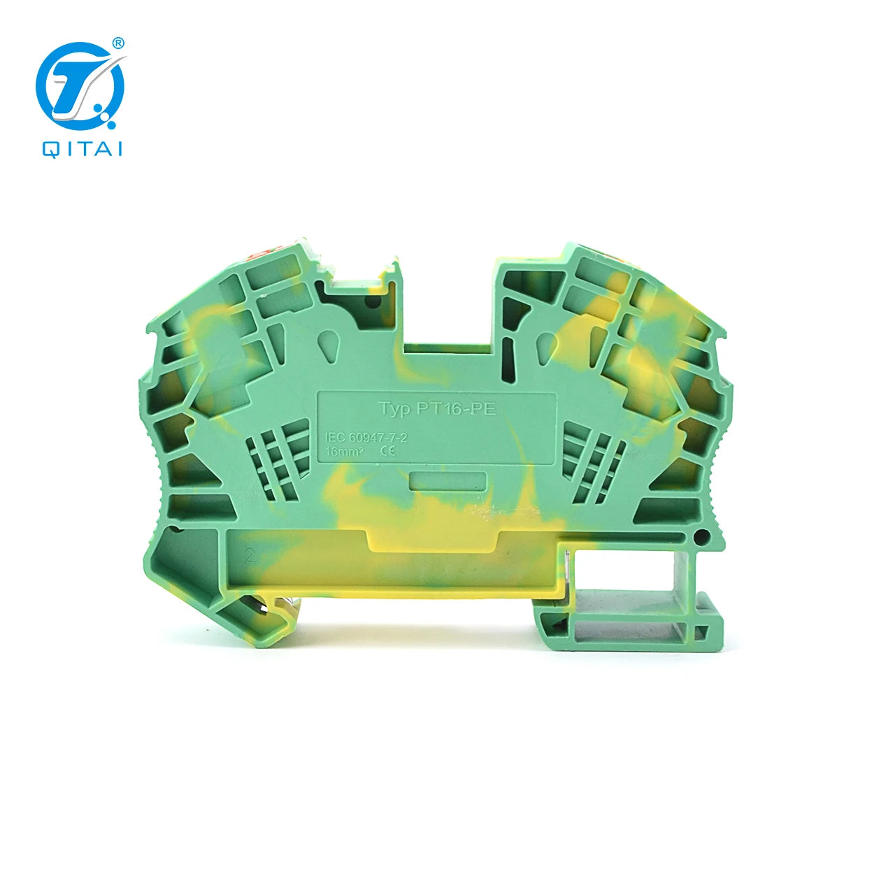 QPT-16PE Ground Terminal Block Big Current Din Rail with 2-Contacts Spring Cage Plug-in Electrical Wire Push in Connection