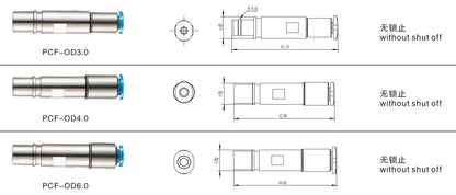 PCF-OD3.0 1.6mm 3mm 4mm 6mm Pneumatic Contact Without Shut-off Straight Male Valve Contact Connector