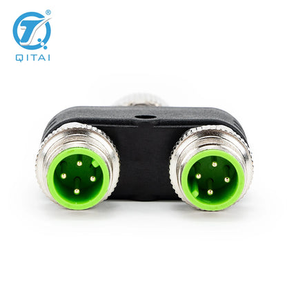 QITAI M12-F04 2xM04A Y Splitter Waterproof 4-Pin 2-Male to 1-Female Automotive Signal Sensor Connector Plug