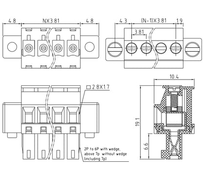 QPRA-381 3.81mm Pitch 2P-24P 300v 10A Green High Strength Spring Wire Strong Shock Resistance Plug PCB Terminal Connector Blocks