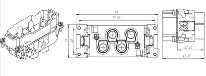 HK-004/2-M 80A 830V Heavy Duty Connector V0 Male Insert Crimp Terminal for Industrial Electric Communication Equipment