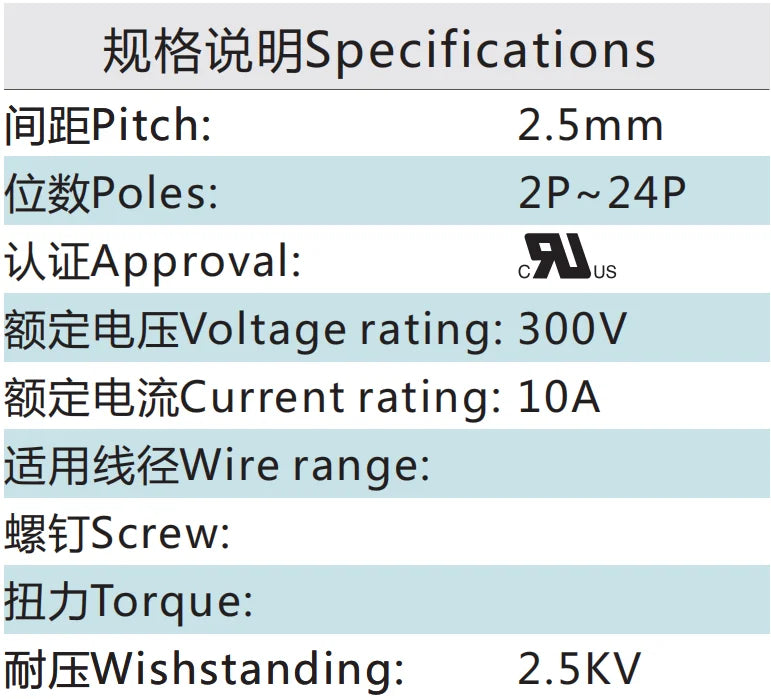 QS-250V  PCB Terminal Blocks 2.50mm Pitch 2-24P 300V 10A Green High Strength Screw Connector