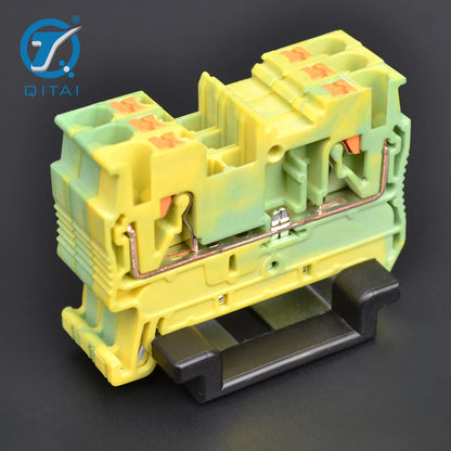 QPT-2.5PE 2.5mm² Ground Terminal Block Grounding Earthing Terminal Yellow Green Din Rail Spring Plug-in Terminal Blocks