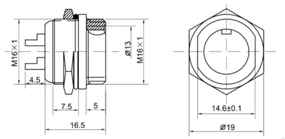 16MF-5B Double-notch Backward Installed Aviation Socket Power RF 4 5 Pin Small Female Connector Hole 16mm 15A