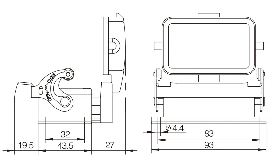 Shells for Equipment Power H10B-ST-CV-1L Heavy Duty Connectors Compact Housing Series Top Entry Protective Hoods