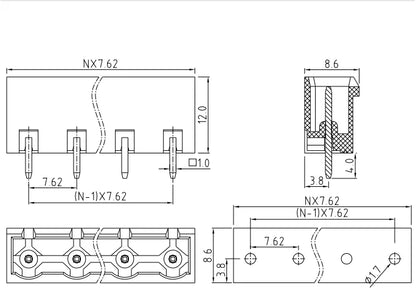 QS-762VC  PCB Terminal Blocks 7.62mm Pitch 2P-24P 300V 15A Green High Strength Screw Connector With Flange