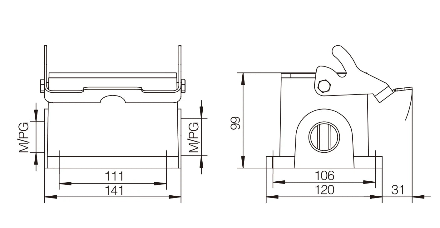 QITAI H48B-SG-1L-M40 Heavy Duty Automotive Power Connector Compact Series Top Entry Protective Hood (Plastic & Copper)