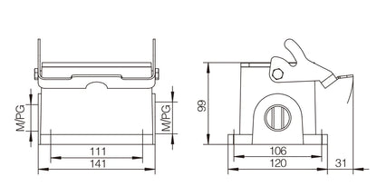 QITAI H48B-SG-1L-M40 Heavy Duty Automotive Power Connector Compact Series Top Entry Protective Hood (Plastic & Copper)