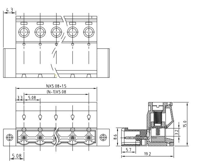 QPS-508S-6P 5.08mm Pitch 2-24 Pin Male and Female Wire Connector Screw Plug-in PCB Terminal Block With Flange