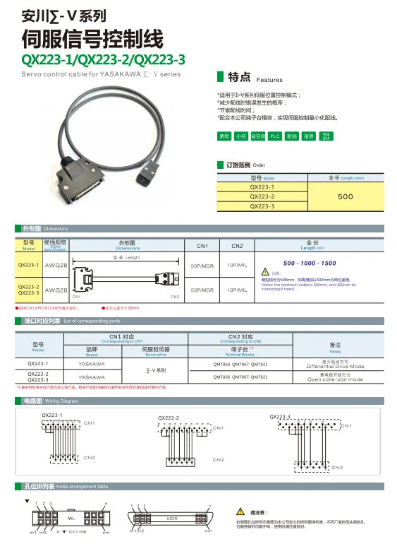 QX223-3  Servo Motor Cable AWG28 50P/MDR 10P/MIL Safe Electrical Wire Manufacturing Equipment Extension Cable