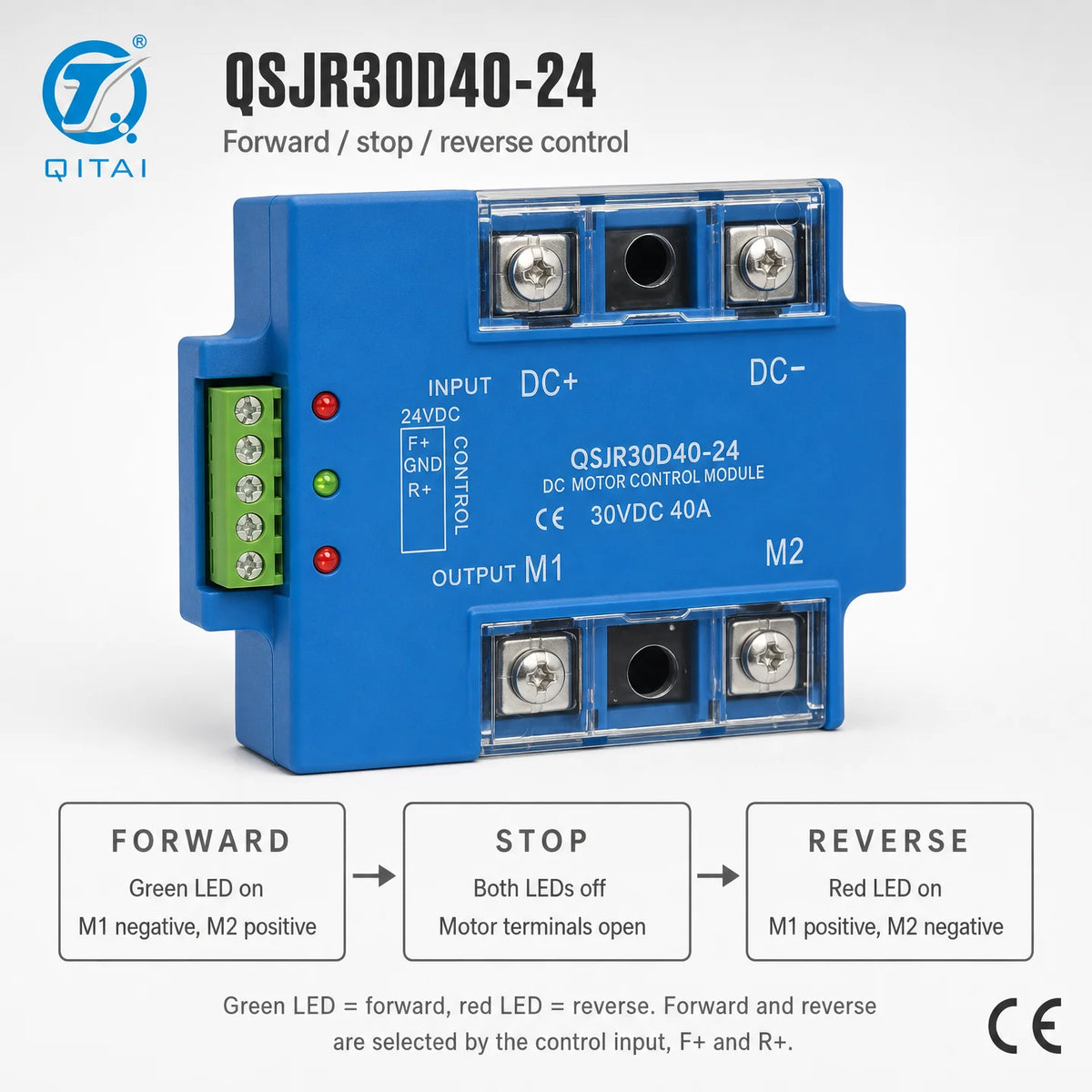 QSJR Series DC Motor Forward Reverse Solid State Relay Module 40-75A 9-60VDC MOSFET for Semiconductor Controller