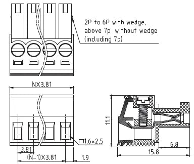 QPV-381 3.81mm Pitch 2-24P 300v 10A M2.0 Screw Green High Strength QPV Series Plug PCB Terminal Blocks