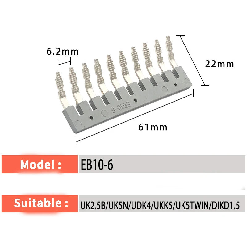 EB 10-5 EB 10-6 EB 10-8 Din Rail Screw Terminal Blocks Short Link Comb Brush Bridge Central Fixed Bridge Plugging Jumper