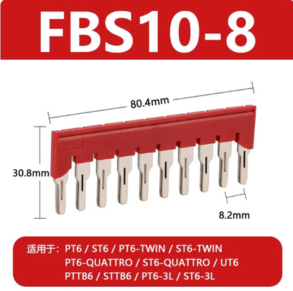 FBS 10-8  Plug-In Din Rail Terminal Block Central Fixed Bridge Screw Bridge Screw Terminal Block Plugging 2/3/4/5/10Jumper