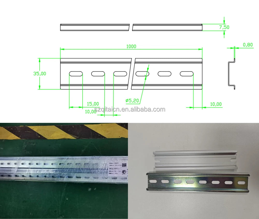 TH35-7.5 35mm Wide Conventional Steel Aluminum Control Panel Terminal Block Mounting Base Rail DIN RAIL
