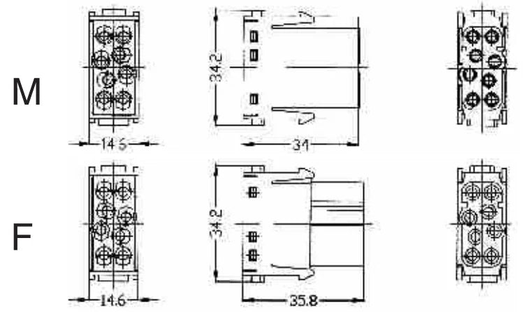 HMEE-008-FC 16A 830V Heavy Duty Connector V0 Female Insert Crimp Terminal for Industrial Electric Communication Equipment