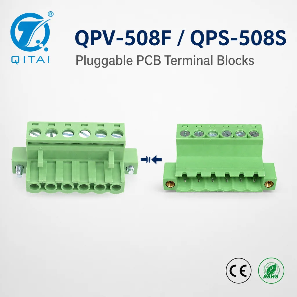 QPV-508 Male Plug PCB Terminal Block 5.08mm Pitch 2-24P 2.5mm2 300V 15A M3.0 Screw for Circuit Board Wiring Harness