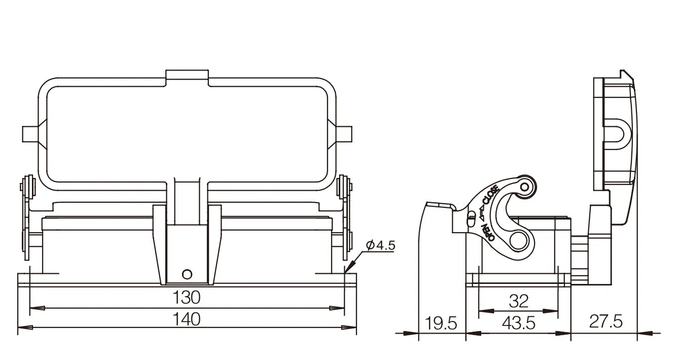 H24B-ST-CV-1L Heavy Duty Industrial Connector Compact Series Top Entry Protective Hoods Alloy Housing Wire Connections