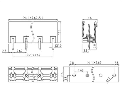 QS-762V  PCB Terminal Blocks 7.62mm Pitch 2P-24P 300V 15A Green High Strength Screw Connector With Flange
