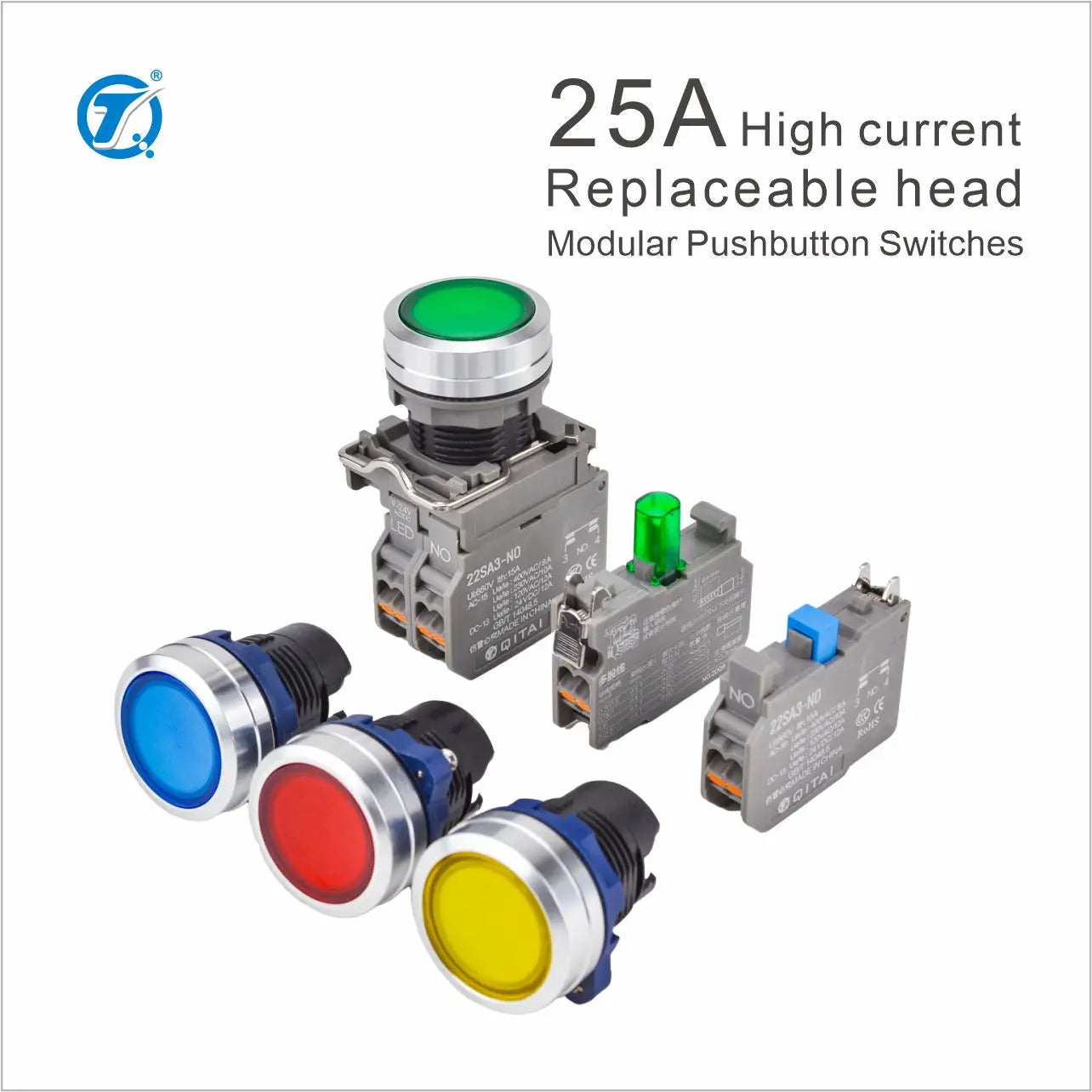 QDN22SA1-P 22mm Durable Plate LED Lighting Plastic/Metal Material Industrial Latching/Momentary Push Button