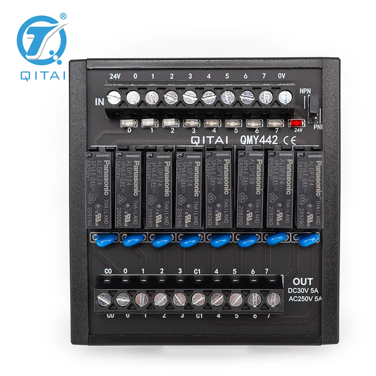 QMY442  8.3mA Relay Module 24V DC 8 signal Channel Terminal Block 5A NPN PNP Switch Control Din Rail Mounting