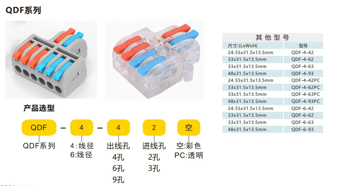 QDF-4-62   Mini Fast Universal Wire Splitter 2 in 6 Out Terminal Block SPL-62 Compact Wiring Cable Connector Push-in Conductor
