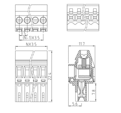 QPRC-350 3.5mm Pitch 2P-24P 125v 10A High Strength Spring Wire Strong Shock Resistance Plug Connector Terminal Blocks PCB