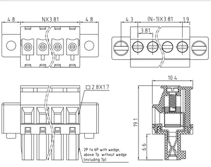 QPRB-381 3.81mm Pitch 2P-24P 300V 10A High Strength Spring Wire Strong Shock Resistance Plug Connector Terminal Blocks PCB