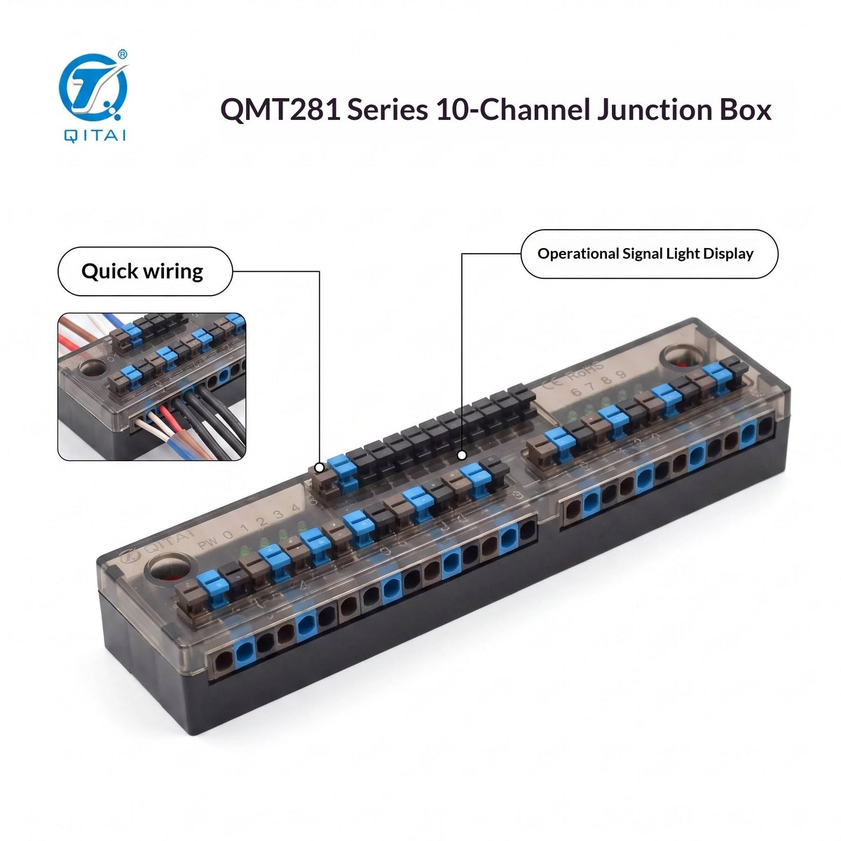 QMT281 Series IO Signal Distribution Box 4-12 Channel DC24V 1A Spring Terminal Sensor Junction Box for Remote IO