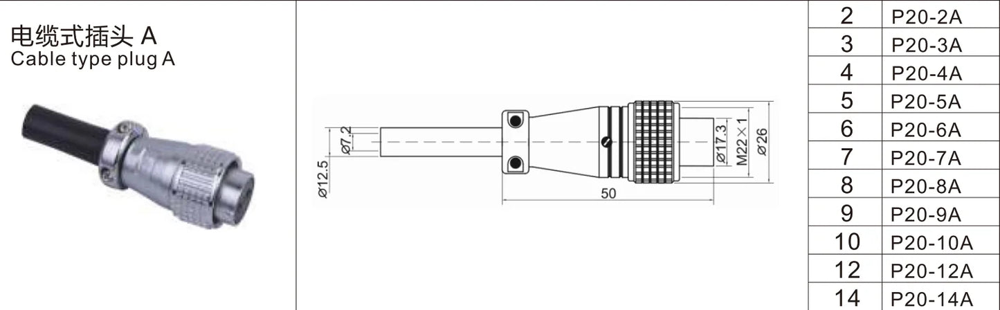 P20-12A High Quality Aviation Cable Connector Circular Plastic Socket Waterproof Copper Contacts Power Applications China Origin