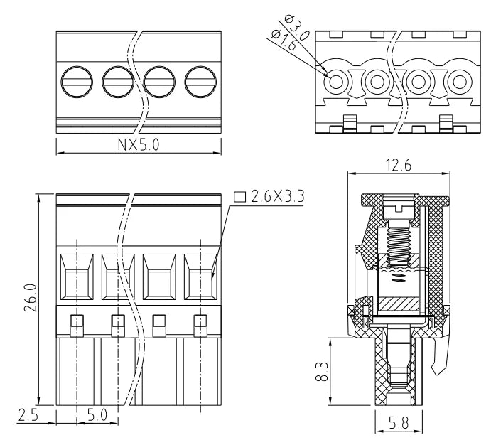 QPRB-500 5.0mm Pitch 2P-24P 300V 15A High Strength Spring Wire Strong Shock Resistance Plug Connector Terminal Blocks PCB