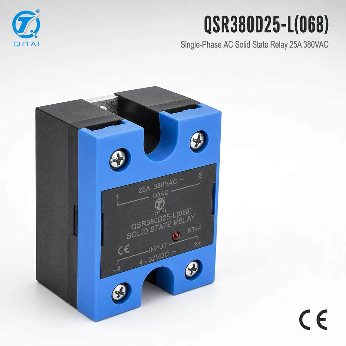 QSR380D25-L(068) Sealed Single Phase Solid State Relay 25A 48-380VAC IP20 SCR Output Zero Cross LED for Plastic Machinery