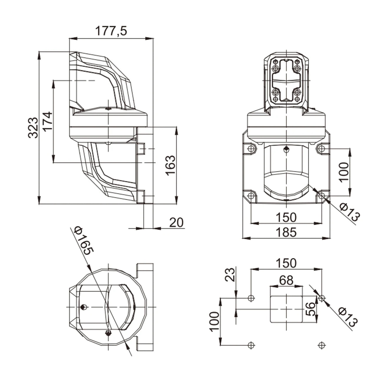 Cantilever Assembly Die-cast Aluminum Alloy Horizontal Rotation 0-320° Box Connectors Control Box Body