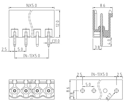 QS-500V High Strength Green 5.00mm Pitch Screw Connector 2-24P 300V 15A Terminal Blocks PCB