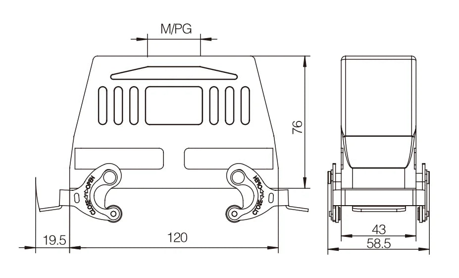 H24B-TKH-2L-M32 Heavy Duty Industrial Connector 10A Screw Terminals Custom Compact Series Top Entry Protective Hoods