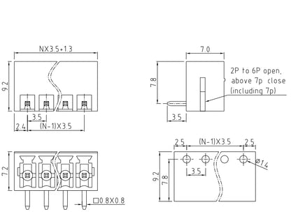 QS-350R Automotive PCB Terminal Blocks 3.50mm Pitch 2P-24P 300V 10A Copper Green High Strength Screw Connector Flange Plug