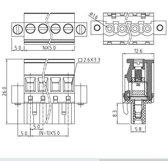 QPRA-500F-6P 5.00mm Pitch 6P 300v 15A M3.0 Screw Green PA Material QPR Series Plug PCB Terminal Blocks With Flange