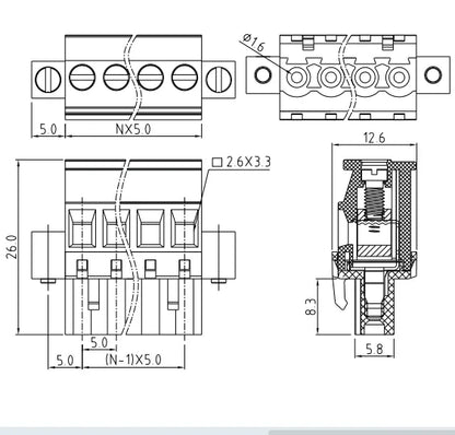 QPRA-500F-6P 5.00mm Pitch 6P 300v 15A M3.0 Screw Green PA Material QPR Series Plug PCB Terminal Blocks With Flange