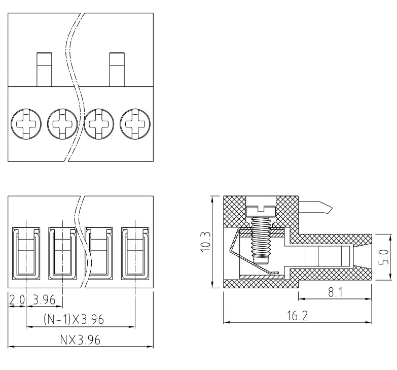 QPVT-3.96 3.96mm Pitch 2P-24P 300v 10A High Strength Spring Wire Strong Shock Resistance Plug Connector Terminal Blocks PCB