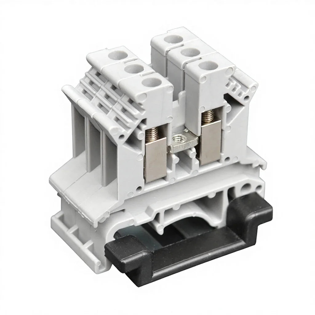 QUKJ-2.5B 0.2-2.5mm2 PA66 Copper Material 690V 24A 2 Connections M3 Screw Feed-through Din Rail Terminal Blocks Connectors