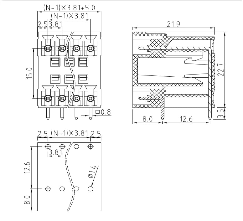 QSD-381R  3.81MM Double Layer Terminal Block Connector 2P-24P PCB Plug-in Type Green Terminal Block with Flange