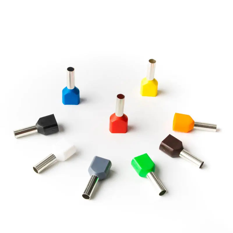 TE Series Double Pipe Cold Pressed Double Wire Ferrule Terminal Copper Insulated Bootlace Ferrule Connector for Two Wires PA66