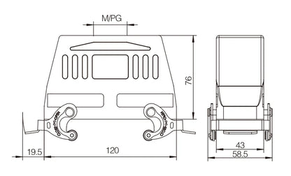 H24B-TKH-2L-PG21 Heavy Duty Connector Compact Series Top Entry Protective Hoods Copper Contacts Aluminum Housing Custom Screw