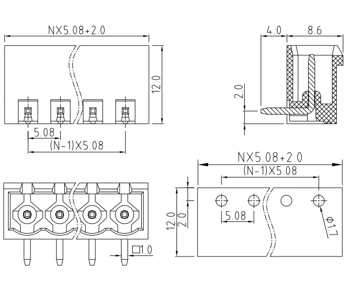QS-508RC PCB Terminal Blocks 5.08mm Pitch 2P-24P 300V 15A Green High Strength Screw Connector