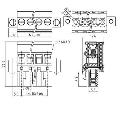 QPRA-508F-6P 5.08mm Pitch 300v 15A M3.0 Screw Green PA Material QPR Series Plug PCB Terminal Blocks