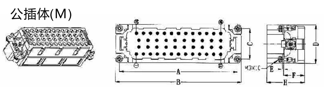 HEE-018-MC 16A 500V Heavy Duty Connector 10P Male Insert Crimp Terminal for Industrial Equipment