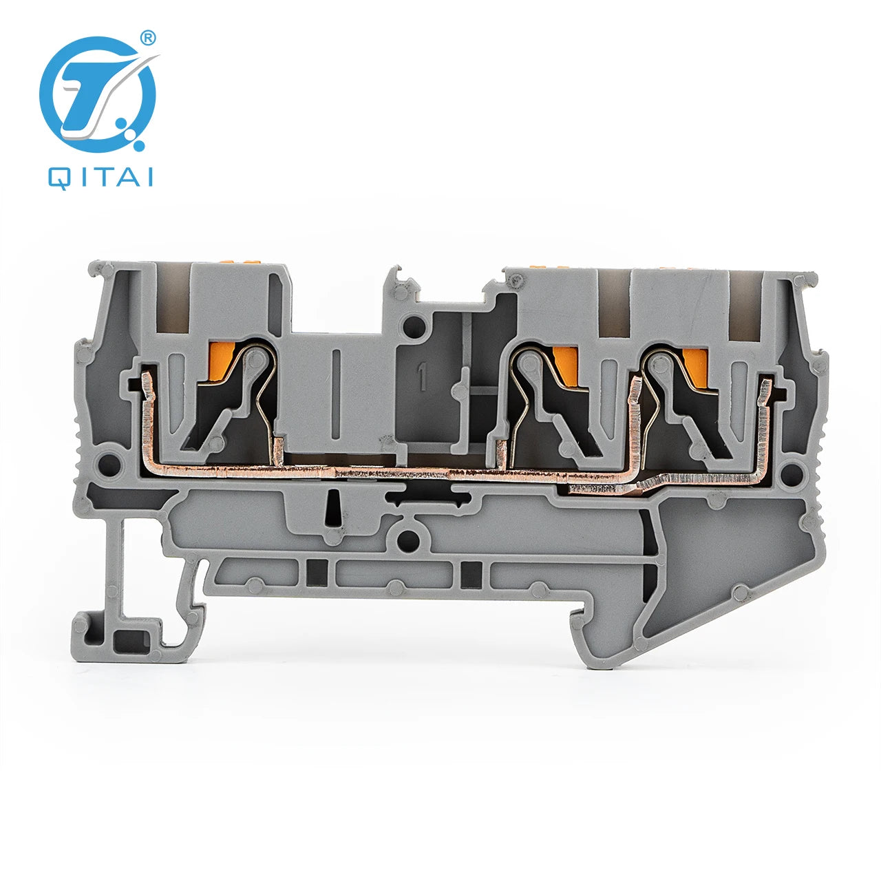 QPT-4/1*2 PT 4-TWIN 0.2-4mm² Din Rail Terminal Block 800V 36A Push-in Connection 24-10AWG Straight Plug Type Terminal Block