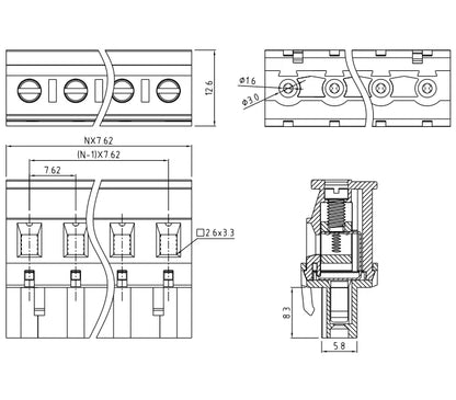 QPRA-762 7.62mm Pitch 2P-24P 300v 15A High Strength Spring Wire Strong Shock Resistance Plug PCB Terminal Connector Blocks