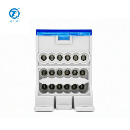 QFJD-185-6*18-K400 Distribution Terminal Block 353A 690VAC 1 in 18 Out 2.5-6mm2 DIN Rail for Circuit Breaker