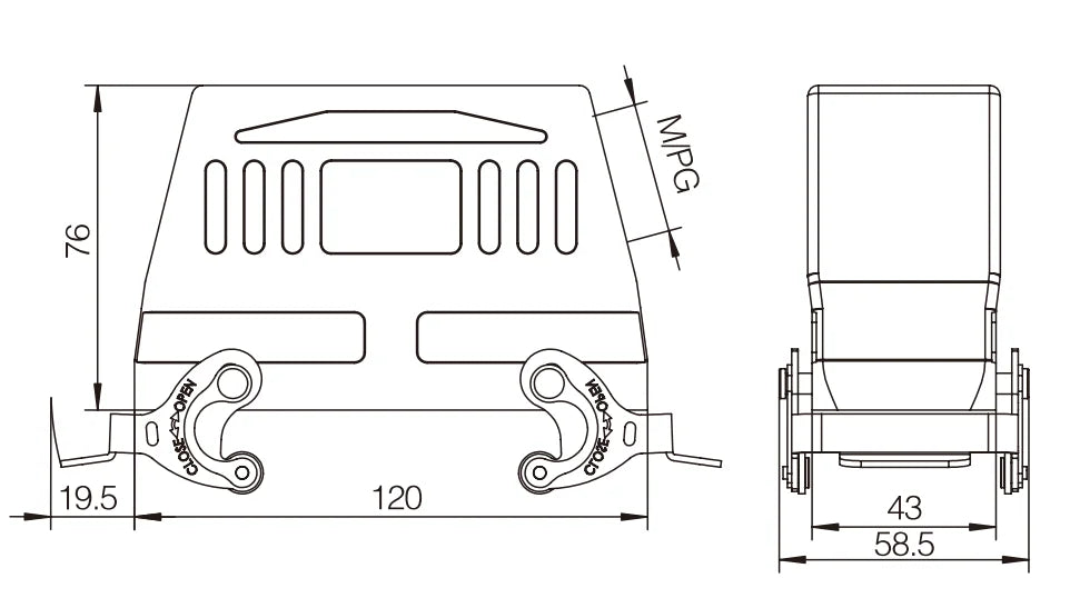 H24B-SKH-2L-PG21 Heavy Duty Connector-Compact Series Top Entry Protective Hood Copper Contacts Polycarbonate Housing